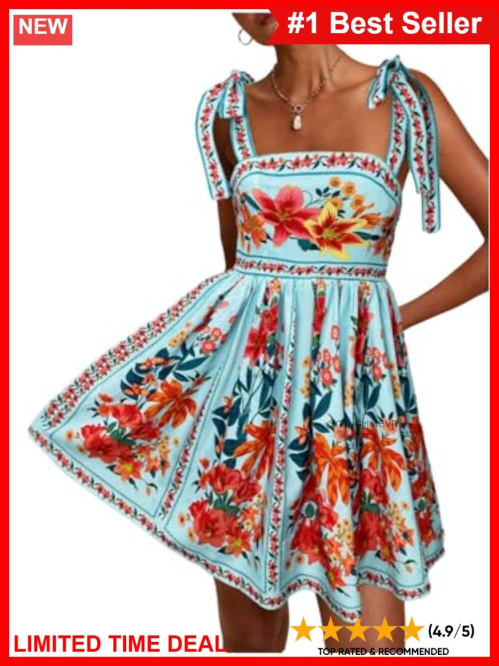 Boho Floral Square Neck Tie Shoulder Sleeveless Mini Sundress